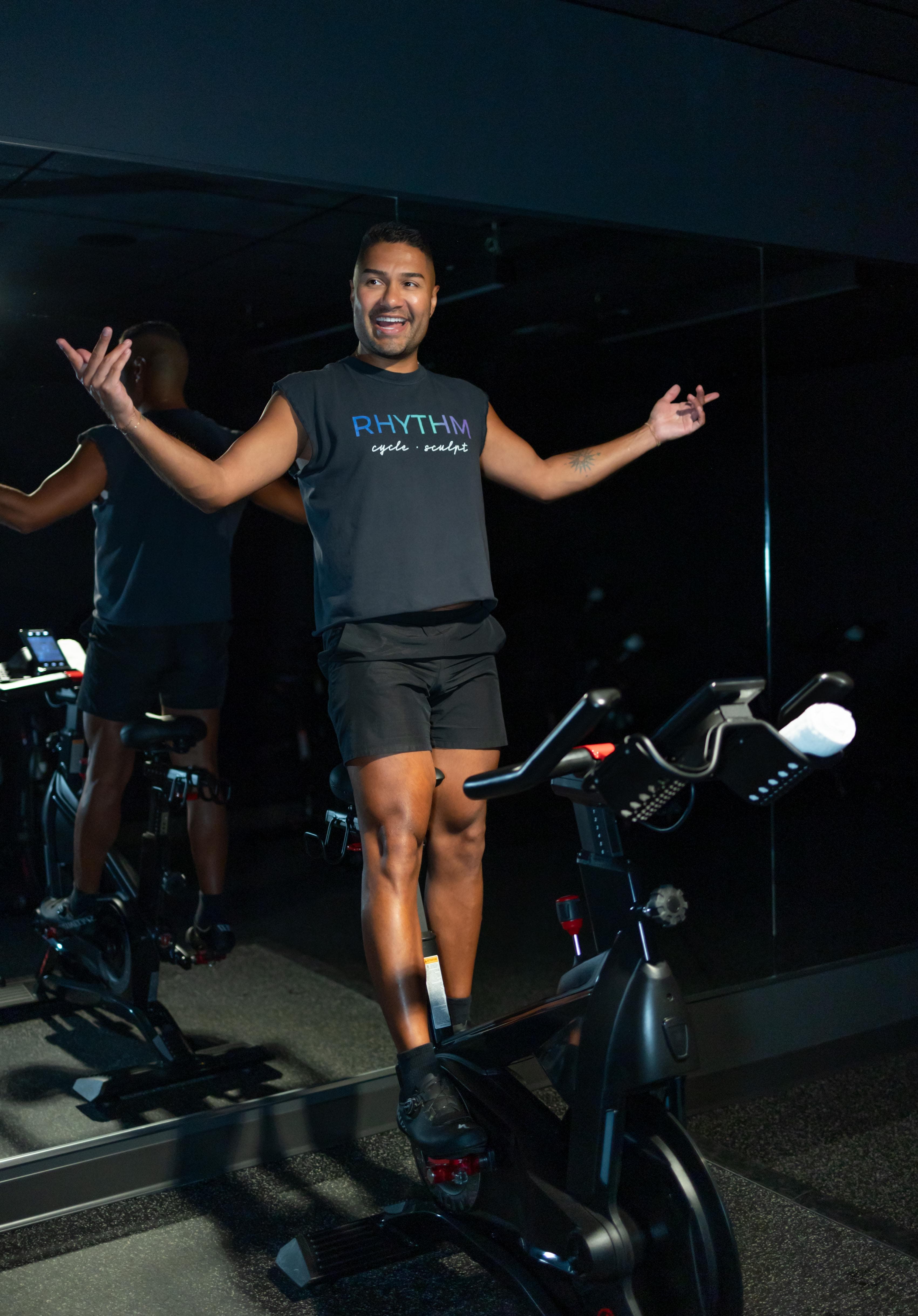 Cycle instructor on the bike